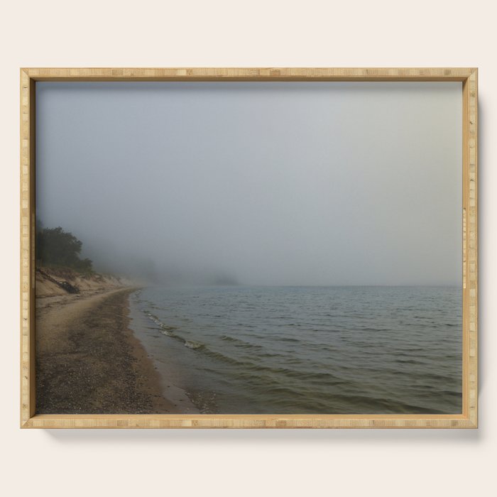Walking Meditation x Michigan photograph travel photo water Serving Tray Gallery Image 1