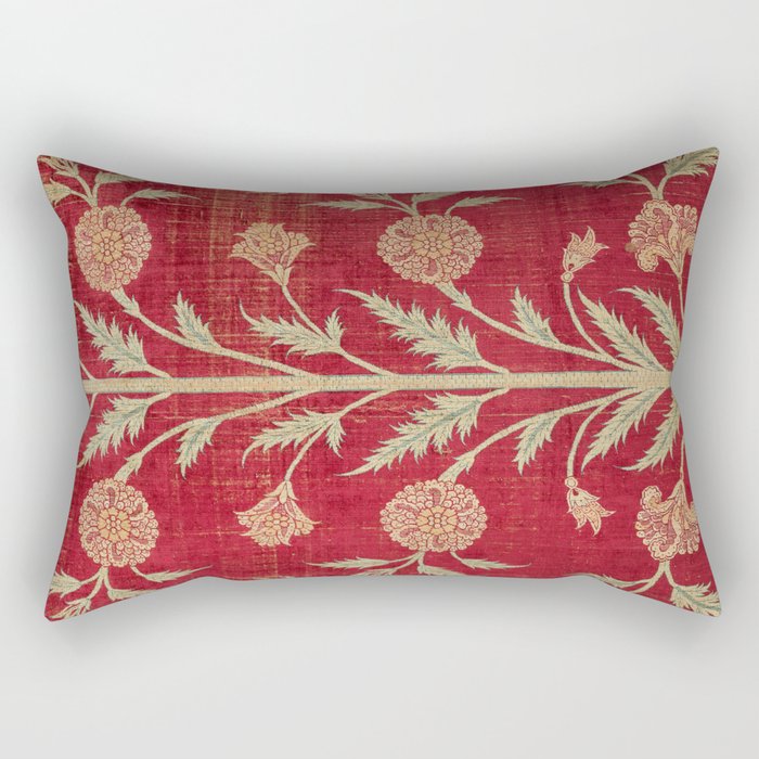 Vintage Distressed Red Floral Rectangular Pillow Gallery Image 2