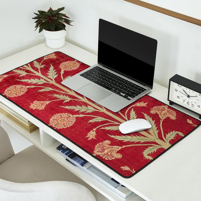 Vintage Distressed Red Floral Desk Mat Gallery Image 2