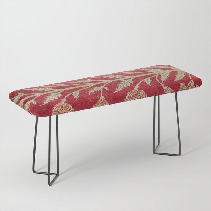 Vintage Distressed Red Floral Bench Gallery Image 1