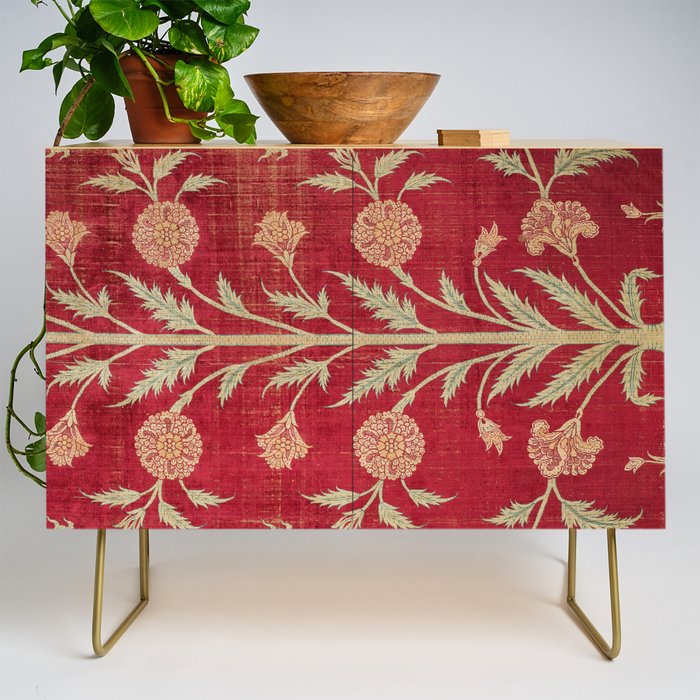 Vintage Distressed Red Floral Credenza Gallery Image 1