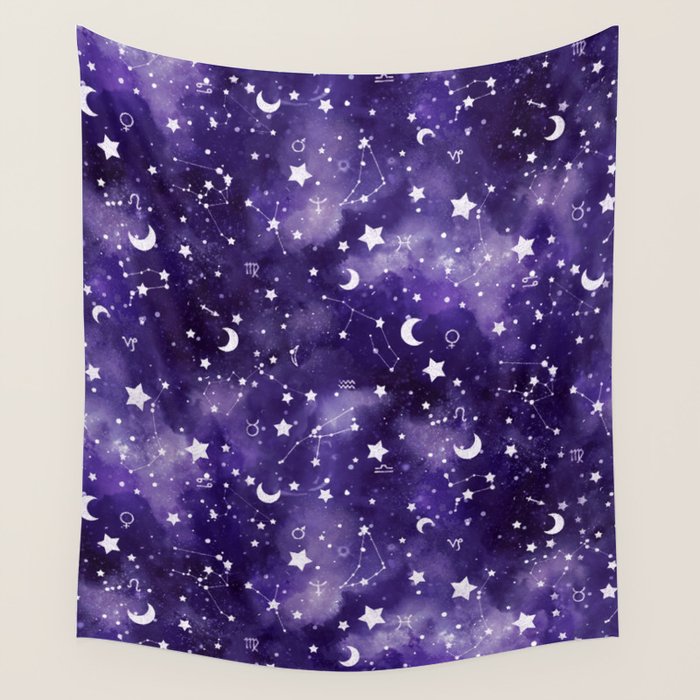 Zodiac Watercolor Ultraviolet Wall Tapestry Gallery Image 4