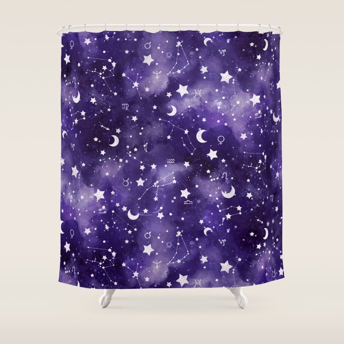 Zodiac Watercolor Ultraviolet Shower Curtain Gallery Image 1
