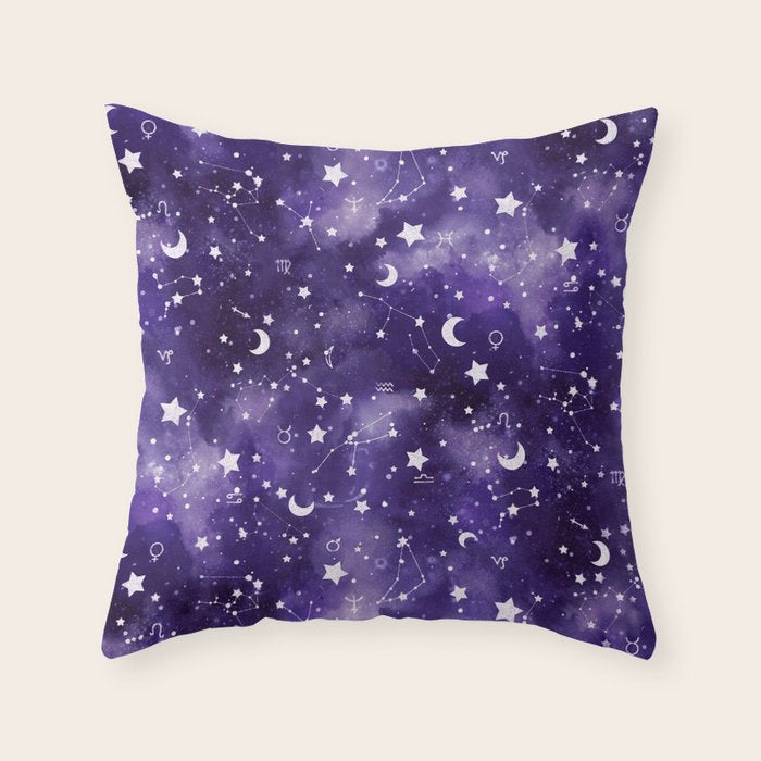 Zodiac Watercolor Ultraviolet Throw Pillow Gallery Image 1