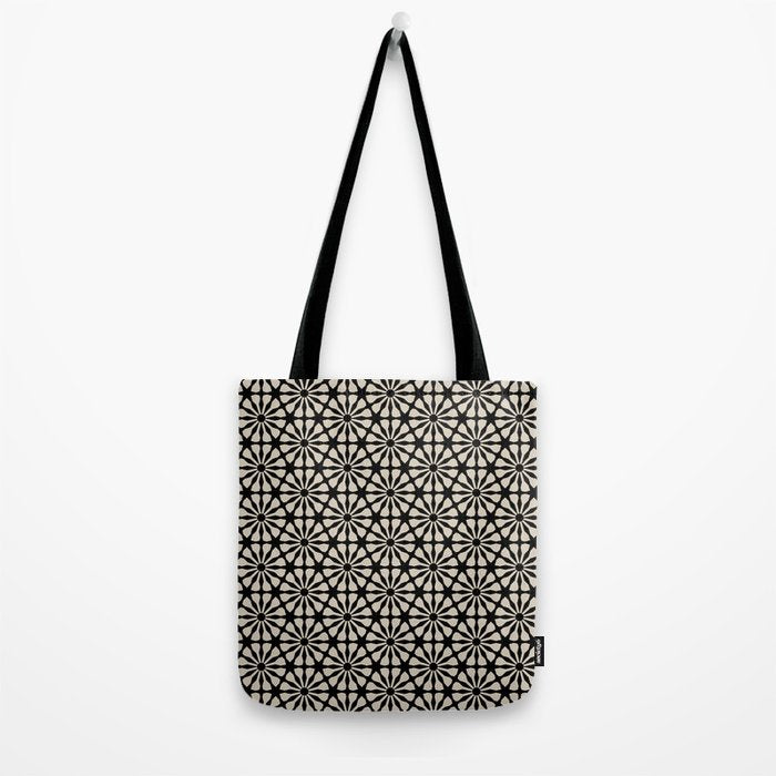 Monochrome Floral Geometric Pattern Tote Bag Gallery Image 2