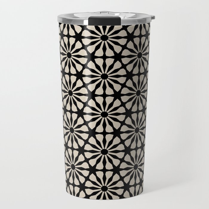 Monochrome Floral Geometric Pattern Travel Mug Gallery Image 1