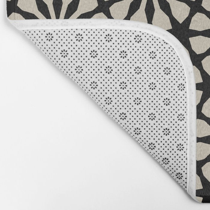 Monochrome Floral Geometric Pattern Bath Mat Gallery Image 2