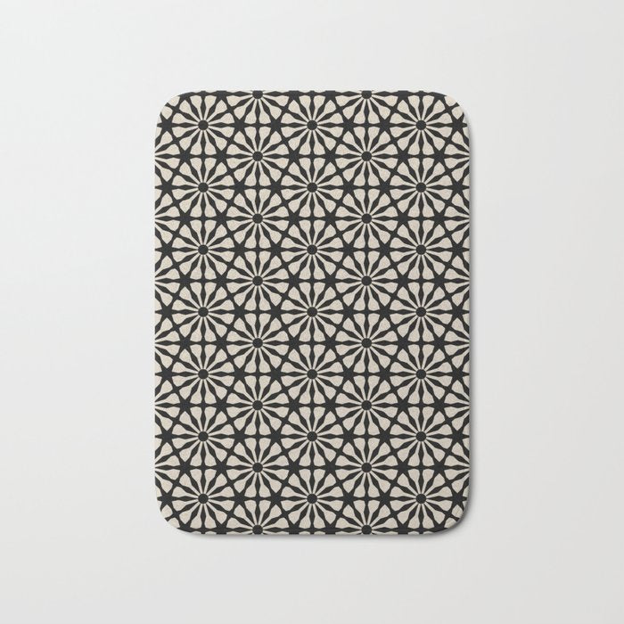 Monochrome Floral Geometric Pattern Bath Mat Gallery Image 1
