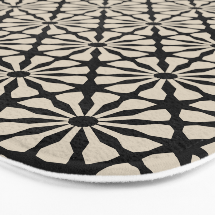 Monochrome Floral Geometric Pattern Bath Mat Gallery Image 3