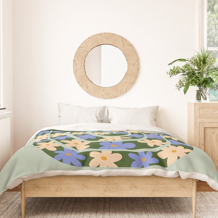 Flower Snake - Green, Blue and Off White Duvet Cover Gallery Image 3