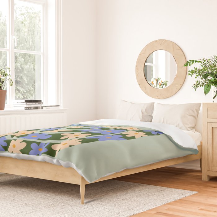 Flower Snake - Green, Blue and Off White Duvet Cover Gallery Image 2