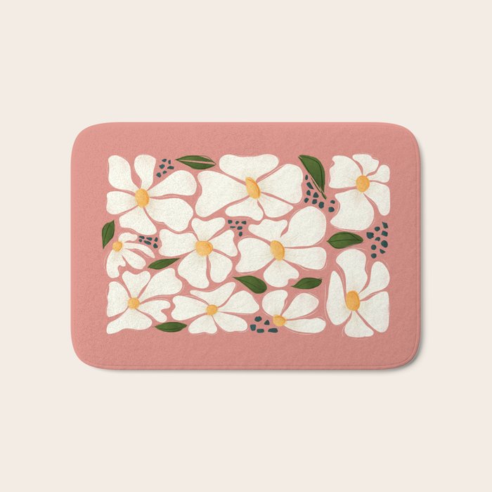 White Daisies On Pink Bath Mat Gallery Image 1
