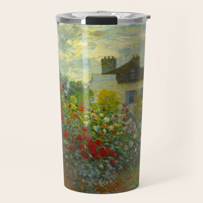 Claude Monet Impressionist Landscape Oil Painting A Corner of the Garden with Dahliass Travel Mug Gallery Image 1