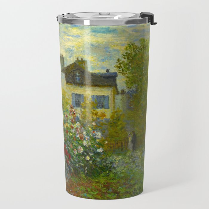 Claude Monet Impressionist Landscape Oil Painting A Corner of the Garden with Dahliass Travel Mug Gallery Image 2
