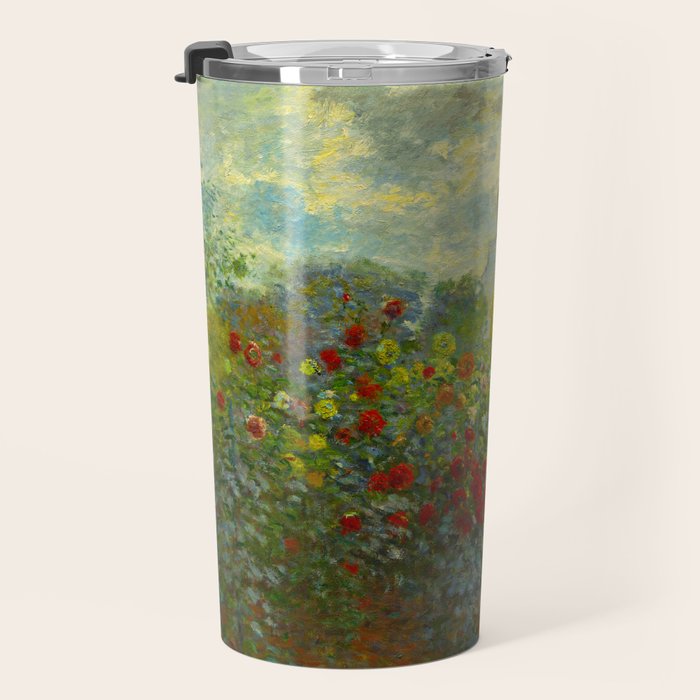 Claude Monet Impressionist Landscape Oil Painting A Corner of the Garden with Dahliass Travel Mug Gallery Image 3