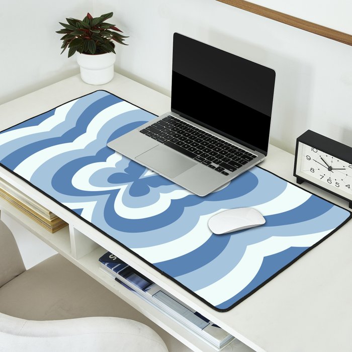 Retro 70s Butterfly in Ocean Blue Desk Mat Gallery Image 2