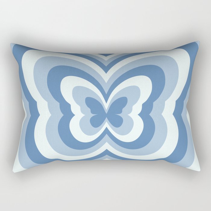 Retro 70s Butterfly in Ocean Blue Rectangular Pillow Gallery Image 2