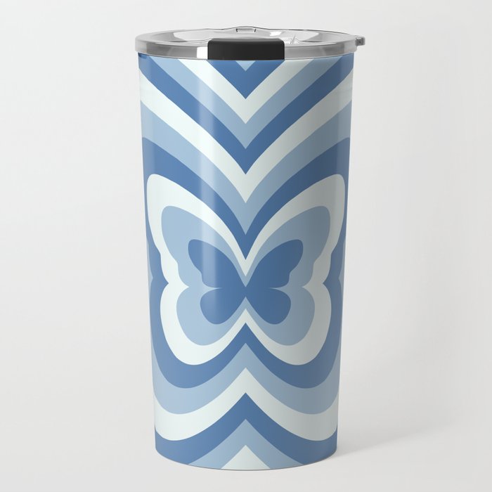 Retro 70s Butterfly in Ocean Blue Travel Mug Gallery Image 1