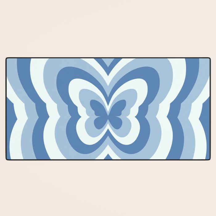 Retro 70s Butterfly in Ocean Blue Desk Mat Gallery Image 3