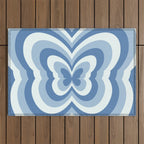 Retro 70s Butterfly in Ocean Blue Outdoor Rug Gallery Image 1