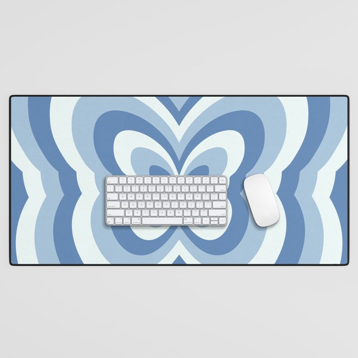 Retro 70s Butterfly in Ocean Blue Desk Mat Gallery Image 1