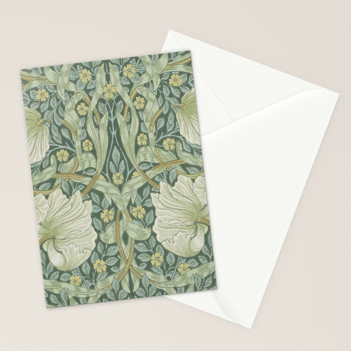 William Morris Vintage Pimpernel Privet Slate Mint Green Stationery Card Gallery Image 2