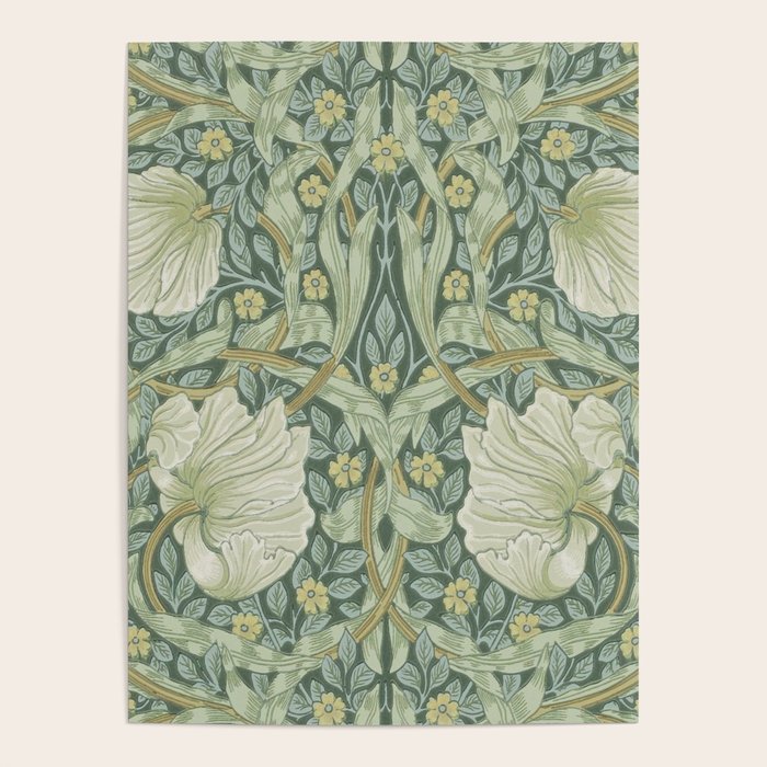 William Morris Vintage Pimpernel Privet Slate Mint Green Poster Gallery Image 4