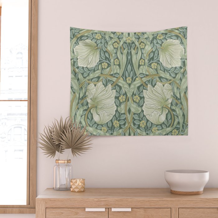William Morris Vintage Pimpernel Privet Slate Mint Green Wall Tapestry Gallery Image 2