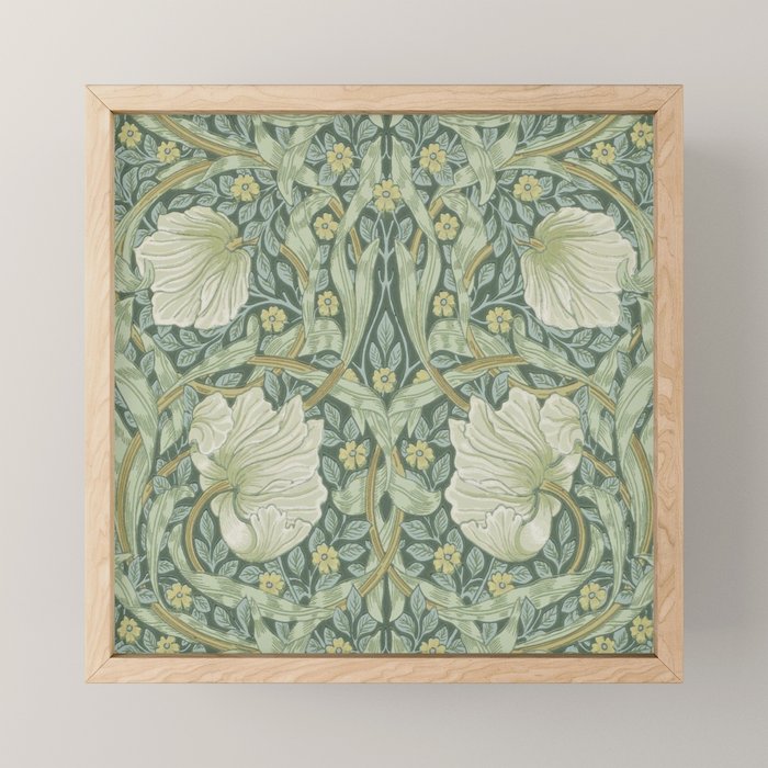 William Morris Vintage Pimpernel Privet Slate Mint Green Mini Art Print Gallery Image 1