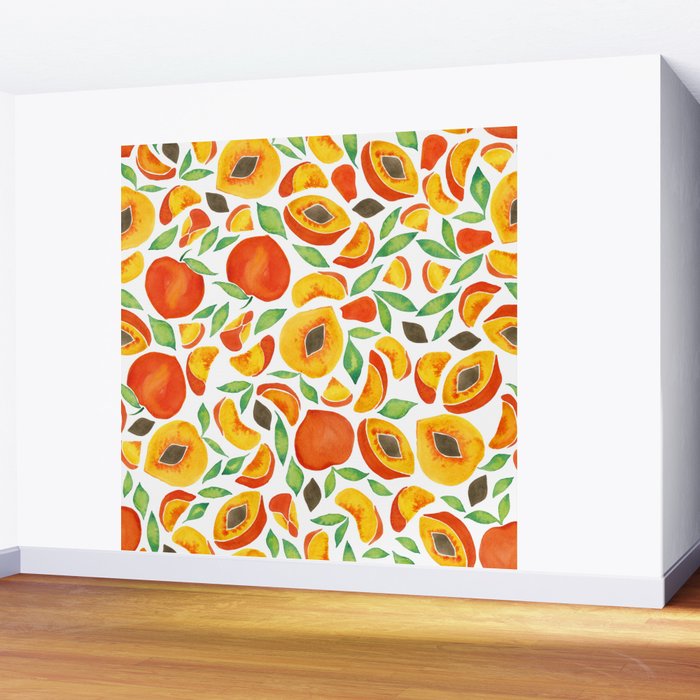 Peaches - Green Leaves Wall Mural Gallery Image 2