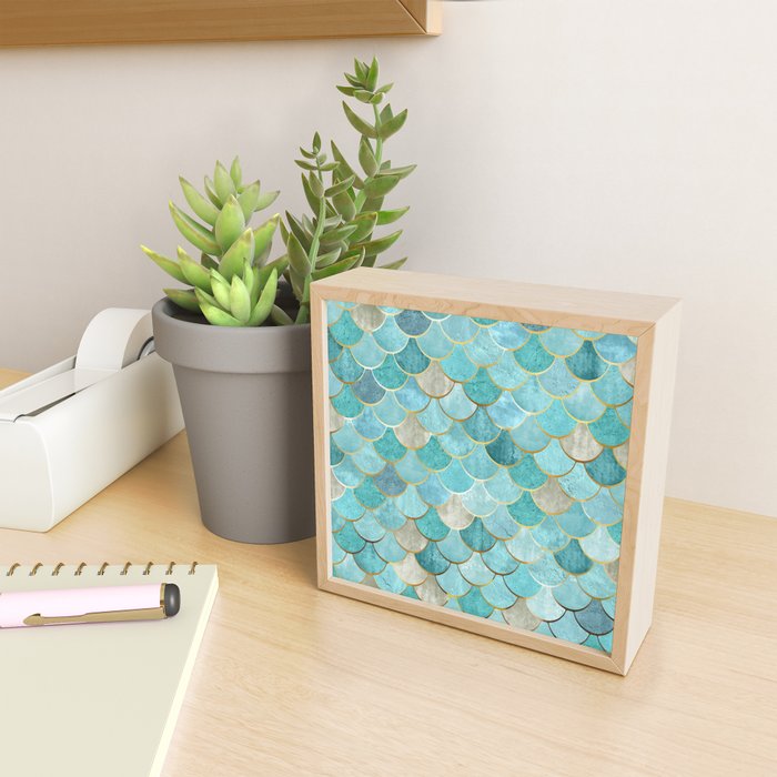 Moroccan Mermaid Fish Scale Pattern, Aqua,Teal Mini Art Print Gallery Image 2