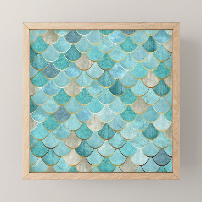Moroccan Mermaid Fish Scale Pattern, Aqua,Teal Mini Art Print Gallery Image 1