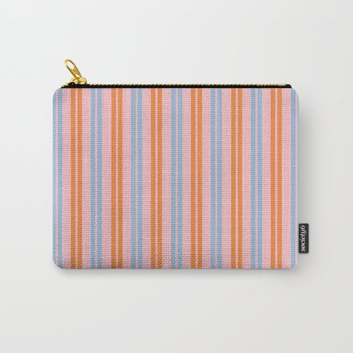 Pastel Pink, Baby Blue, and Orange Classic Double Stripe Vertical Pattern Carry All Pouch Gallery Image 1