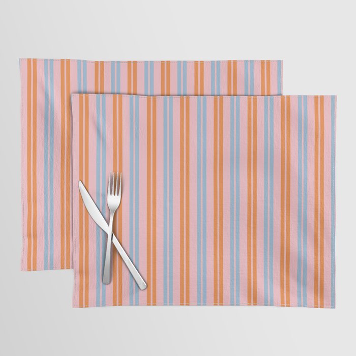 Pastel Pink, Baby Blue, and Orange Classic Double Stripe Vertical Pattern Placemat Gallery Image 1