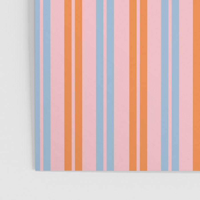 Pastel Pink, Baby Blue, and Orange Classic Double Stripe Vertical Pattern Poster Gallery Image 3