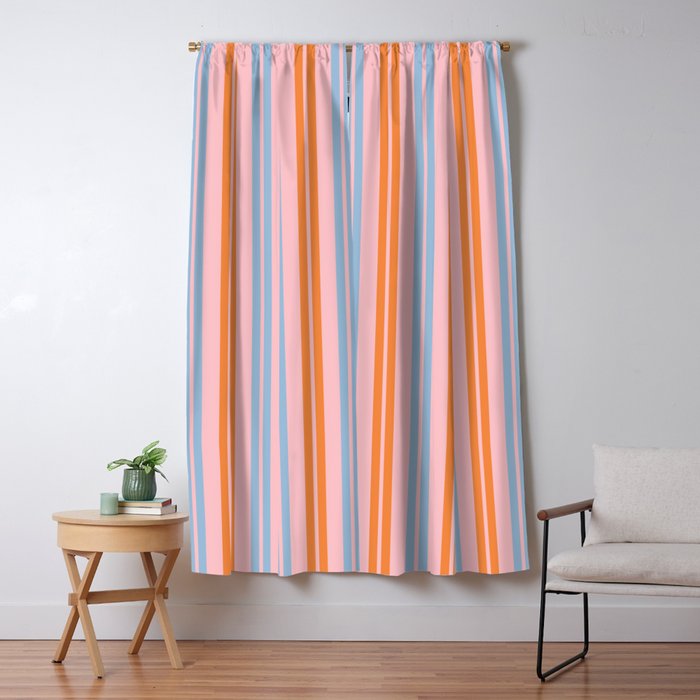 Pastel Pink, Baby Blue, and Orange Classic Double Stripe Vertical Pattern Window Curtain Gallery Image 5