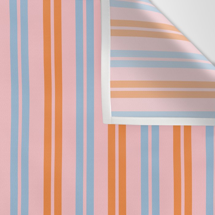 Pastel Pink, Baby Blue, and Orange Classic Double Stripe Vertical Pattern Wall Tapestry Gallery Image 3