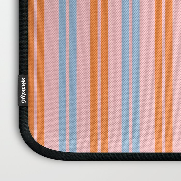 Pastel Pink, Baby Blue, and Orange Classic Double Stripe Vertical Pattern Laptop Sleeve Gallery Image 3