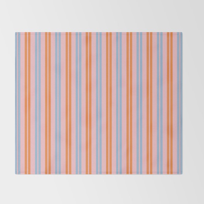 Pastel Pink, Baby Blue, and Orange Classic Double Stripe Vertical Pattern Throw Blanket Gallery Image 2