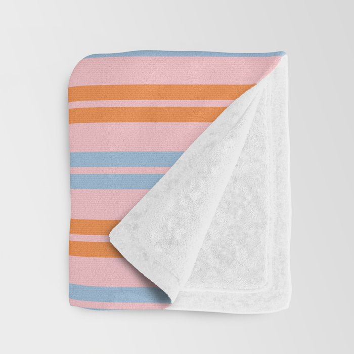 Pastel Pink, Baby Blue, and Orange Classic Double Stripe Vertical Pattern Throw Blanket Gallery Image 3