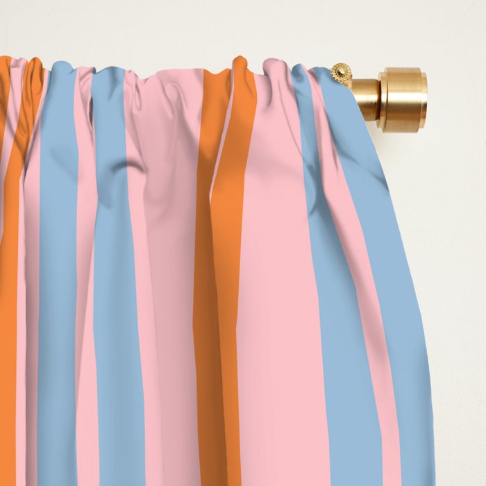 Pastel Pink, Baby Blue, and Orange Classic Double Stripe Vertical Pattern Window Curtain Gallery Image 2