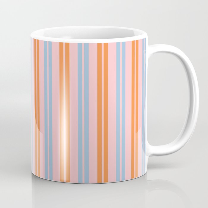 Pastel Pink, Baby Blue, and Orange Classic Double Stripe Vertical Pattern Coffee Mug Gallery Image 1