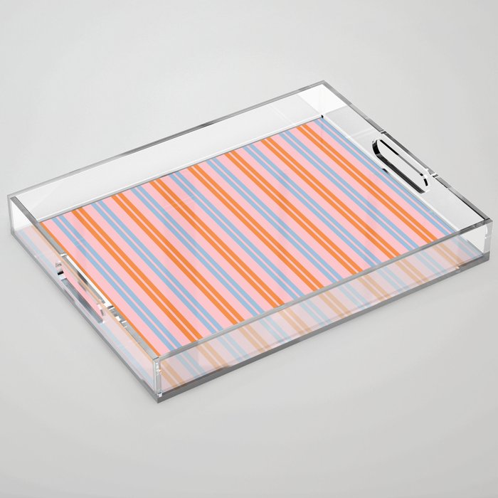 Pastel Pink, Baby Blue, and Orange Classic Double Stripe Vertical Pattern Acrylic Tray Gallery Image 1