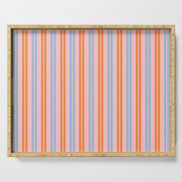 Pastel Pink, Baby Blue, and Orange Classic Double Stripe Vertical Pattern Serving Tray Gallery Image 1