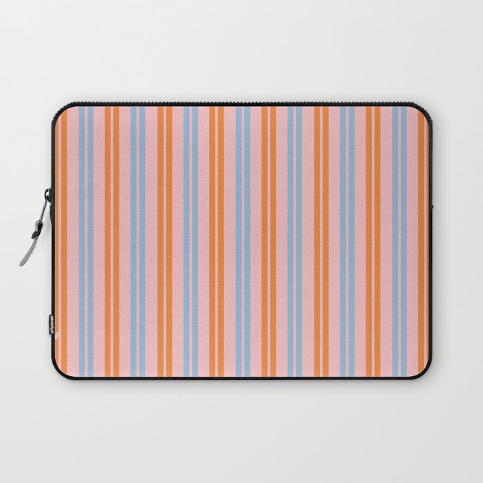 Pastel Pink, Baby Blue, and Orange Classic Double Stripe Vertical Pattern Laptop Sleeve Gallery Image 1