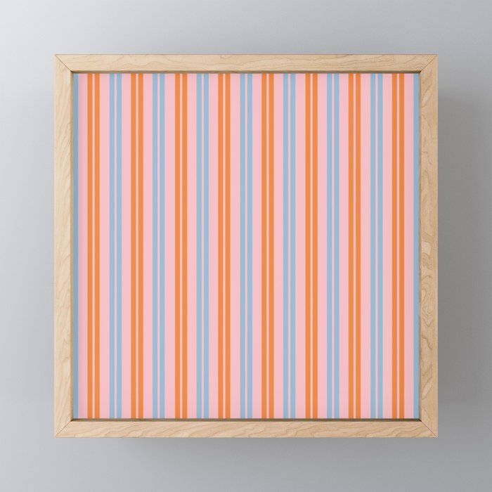 Pastel Pink, Baby Blue, and Orange Classic Double Stripe Vertical Pattern Mini Art Print Gallery Image 1