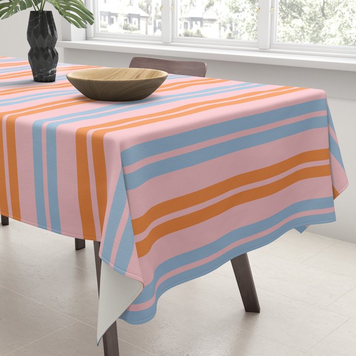Pastel Pink, Baby Blue, and Orange Classic Double Stripe Vertical Pattern Tablecloth Gallery Image 3
