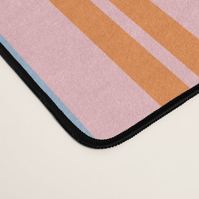 Pastel Pink, Baby Blue, and Orange Classic Double Stripe Vertical Pattern Desk Mat Gallery Image 4