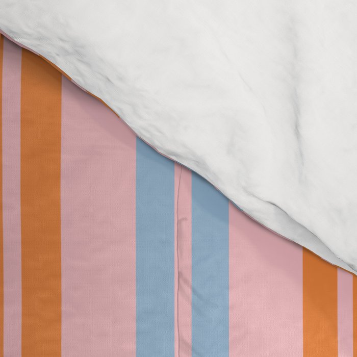 Pastel Pink, Baby Blue, and Orange Classic Double Stripe Vertical Pattern Comforter Gallery Image 4