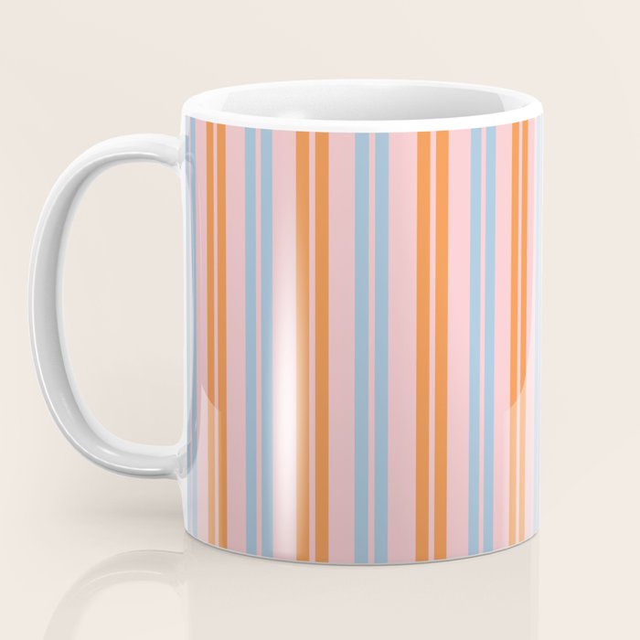 Pastel Pink, Baby Blue, and Orange Classic Double Stripe Vertical Pattern Coffee Mug Gallery Image 3